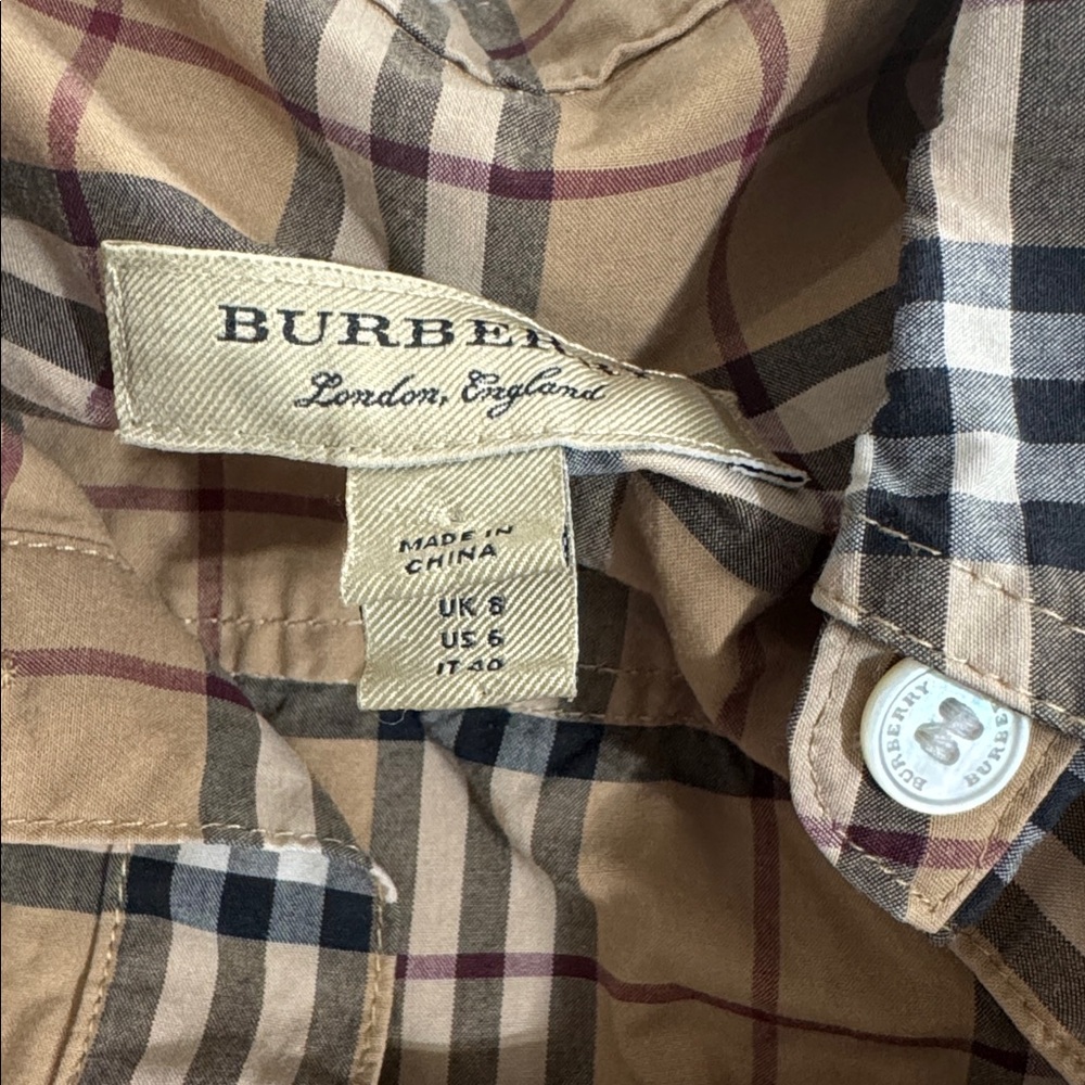 Burberry Shirt Dress NovaCheck Tan Black Plaid with Waist Tie Women’s US 6 EU 8 - Picture 9 of 12